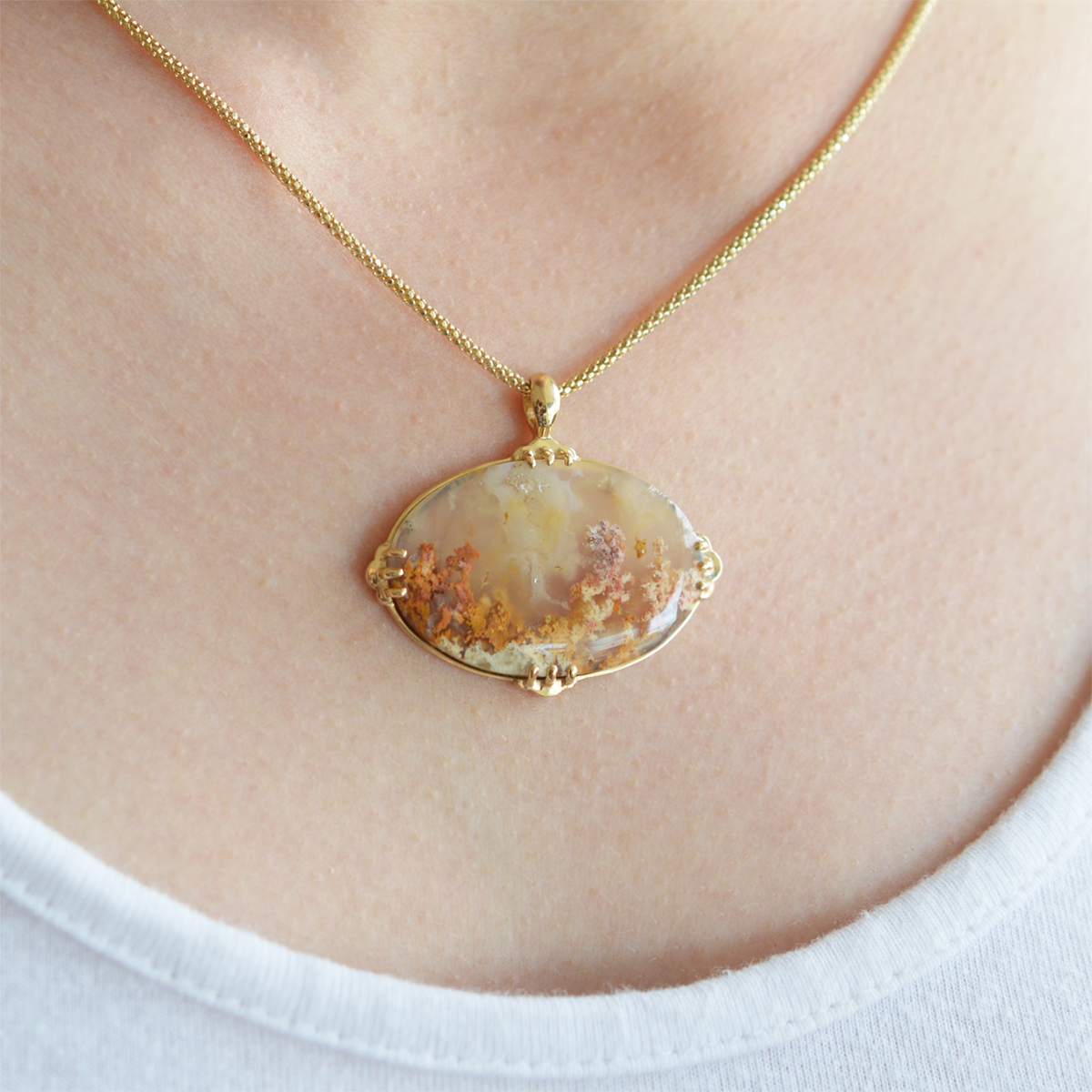 Moss Agate Necklace in 14Kt Yellow Gold - Morgan's Treasure